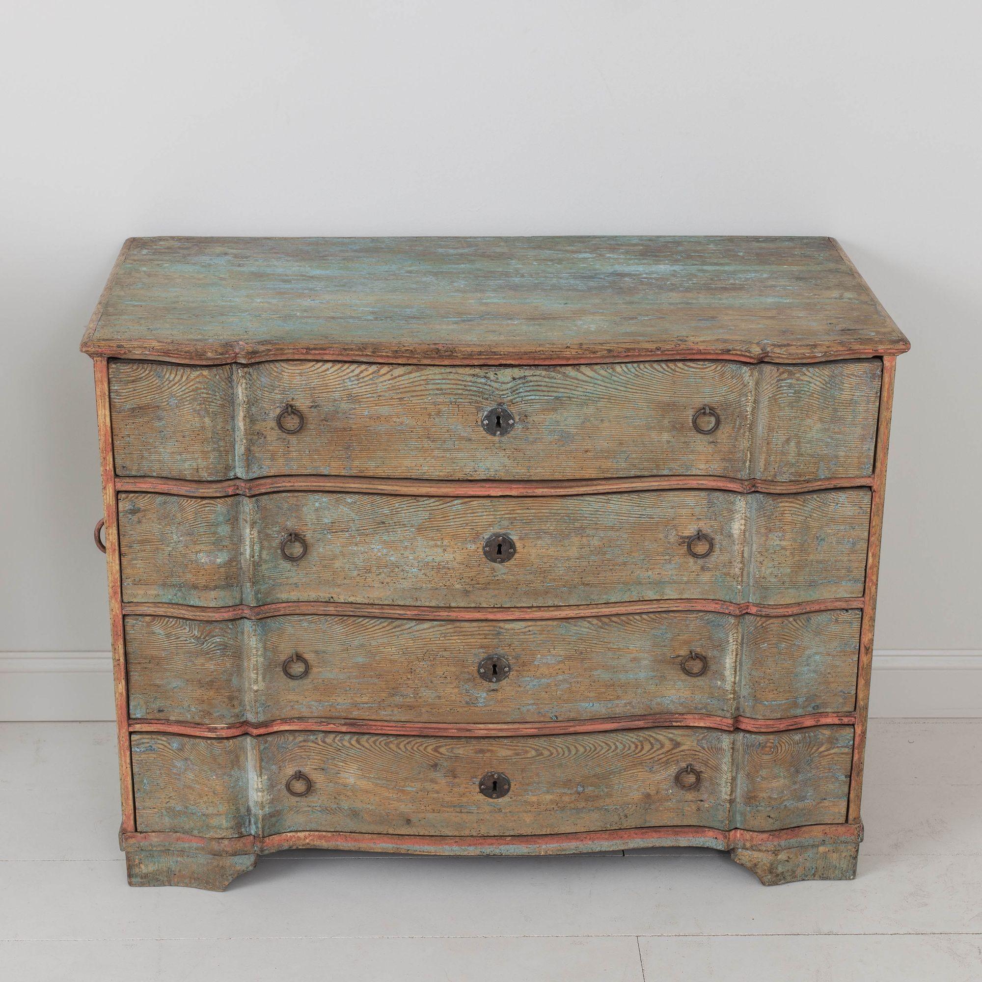 Baroque 18th c. Swedish Commode in Original Patina with Arbalette Shaped Front For Sale