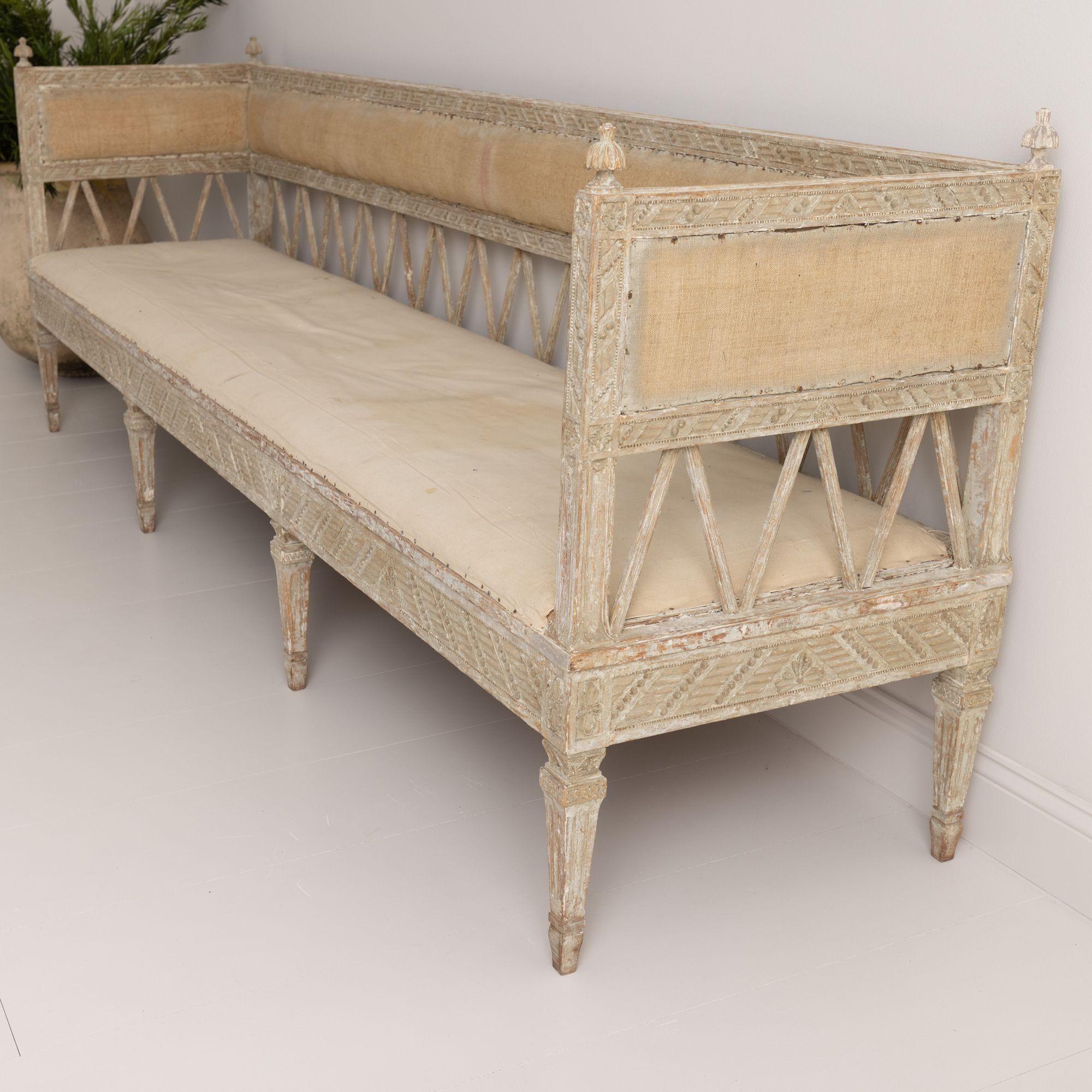 18th C. Swedish Early Gustavian Period Long Painted Sofa Bench in Original Paint 6