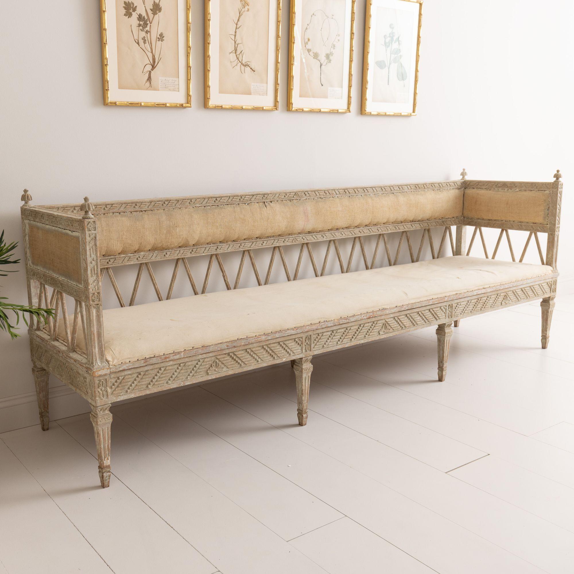 Fabric 18th C. Swedish Early Gustavian Period Long Painted Sofa Bench in Original Paint