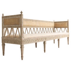 18th C. Swedish Early Gustavian Period Long Painted Sofa Bench in Original Paint