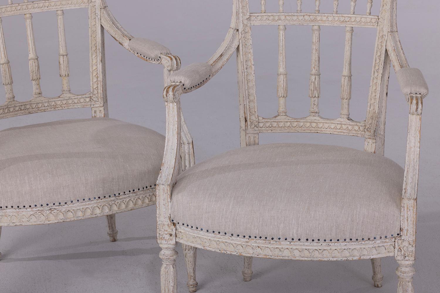 Hand-Carved 18th c. Swedish Early Gustavian Period Pair of Armchairs by Johan Erik Höglander