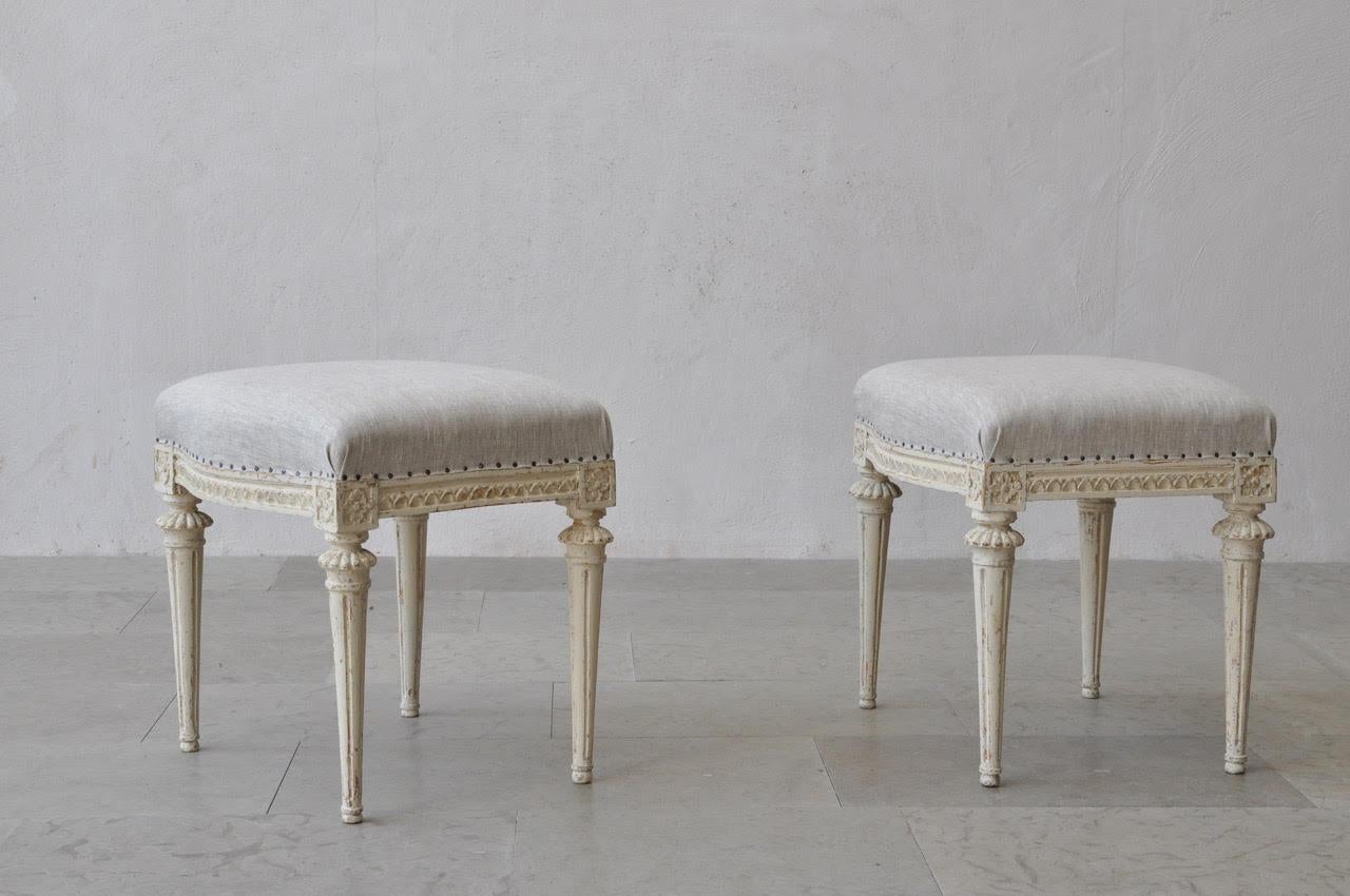 18th Century Swedish Gustavian Footstools in Original Paint by Melchior Lundberg In Excellent Condition In Wichita, KS