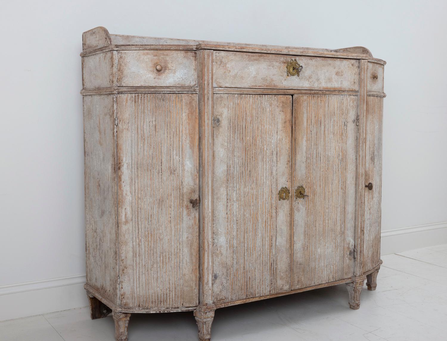 18th C. Swedish Gustavian Painted Demilune Buffet Cabinet with Reeded Doors 3