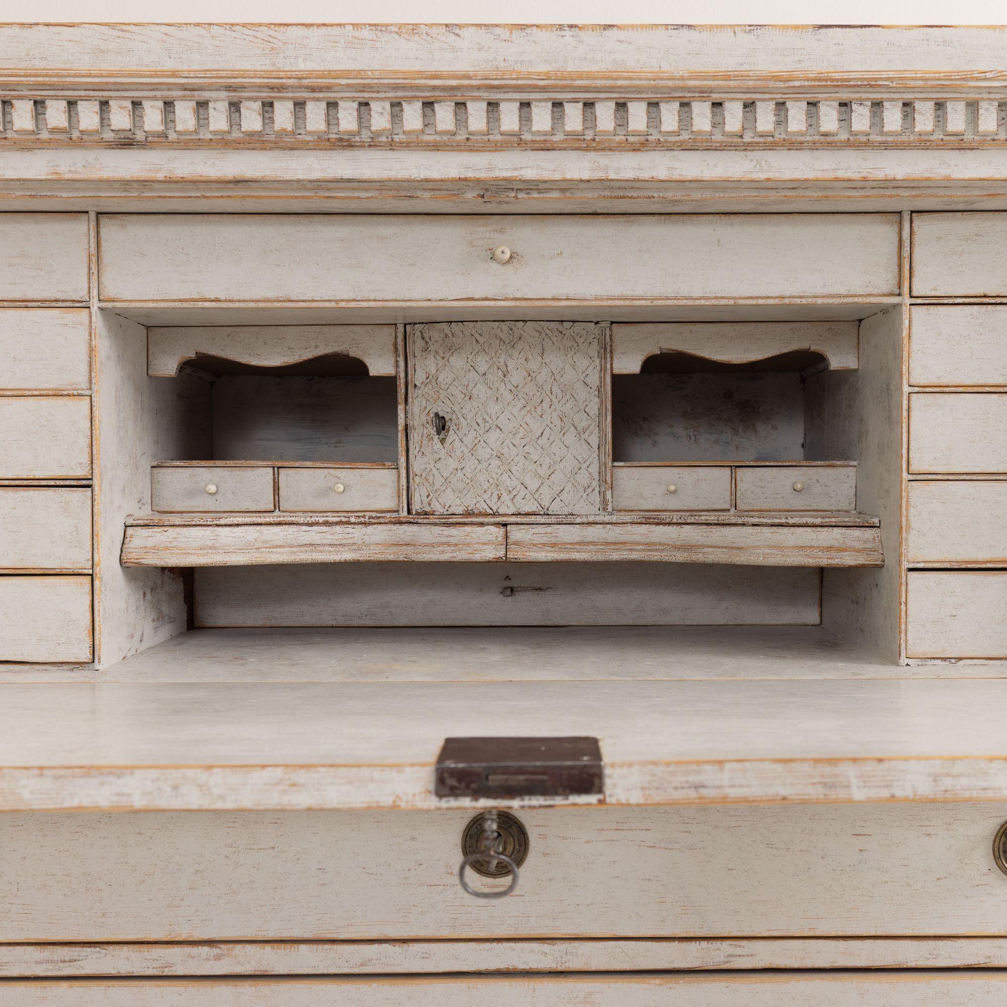 18th c. Swedish Gustavian Painted Fall-Front Desk with Brass Hardware 8