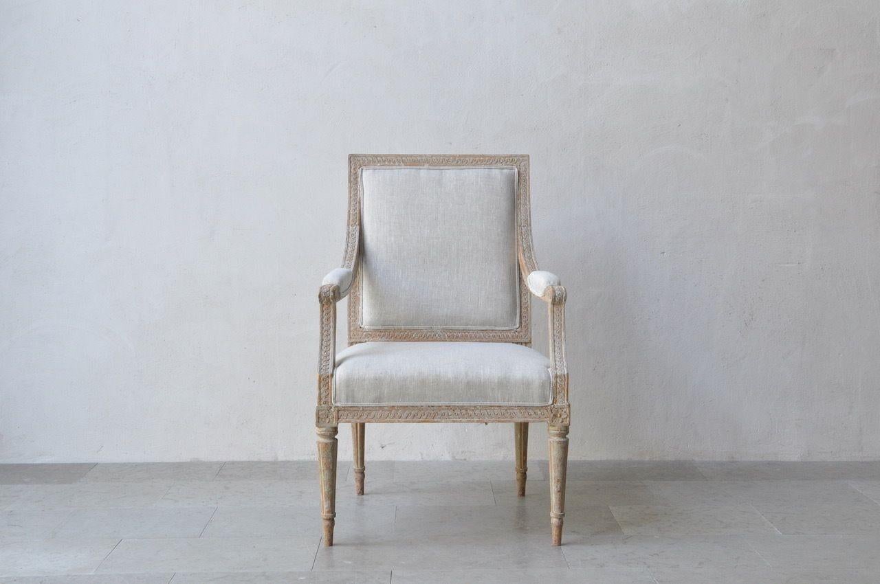 Hand-Crafted 18th c. Swedish Gustavian Period Upholstered Armchair in Original Patina