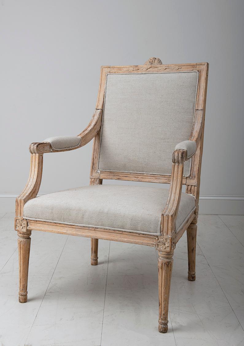 Hand-Carved 18th C. Swedish Gustavian Period Armchair in Original Patina