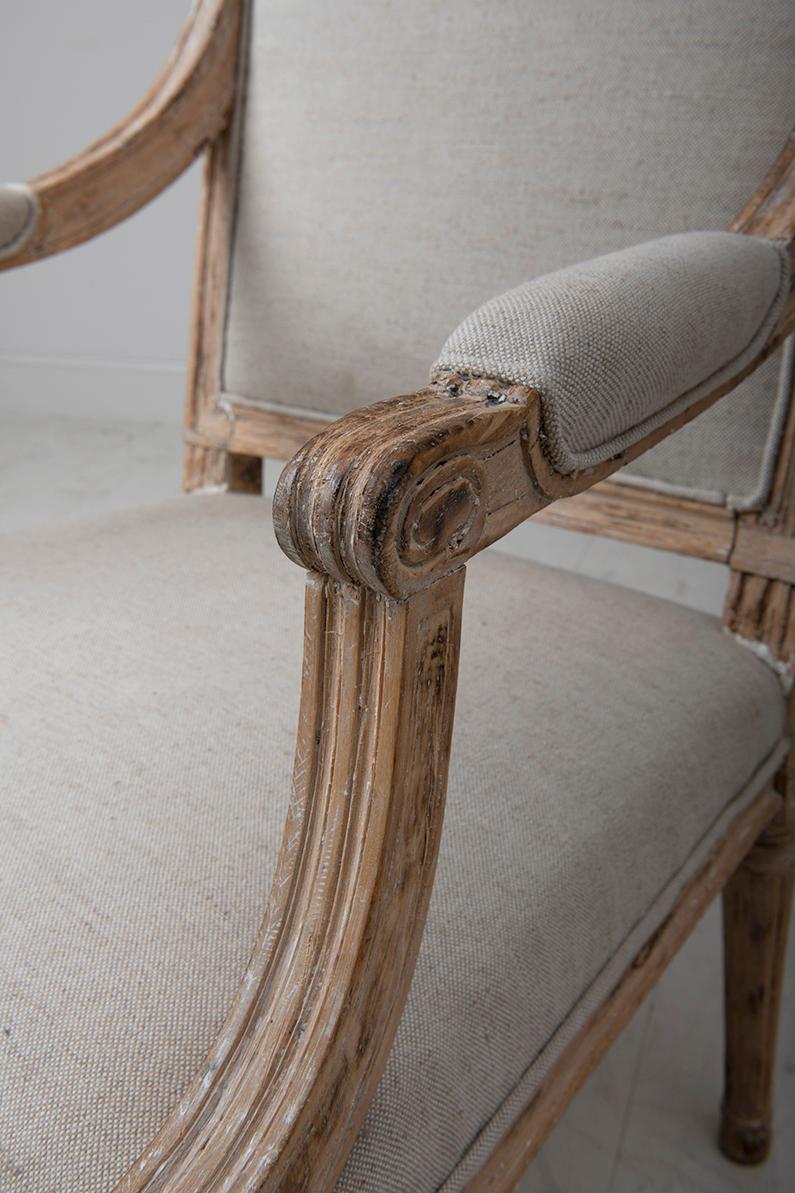 Linen 18th C. Swedish Gustavian Period Armchair in Original Patina
