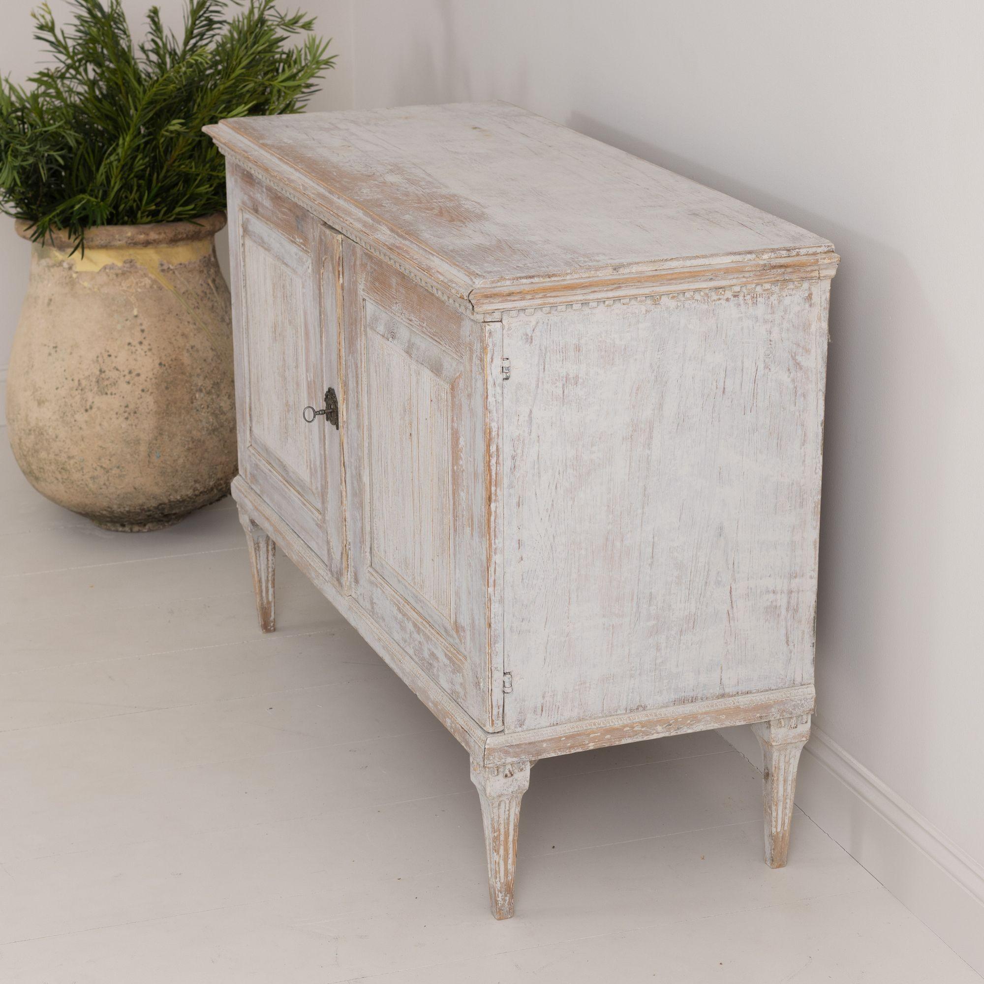 18th Century and Earlier 18th C. Swedish Gustavian Period Buffet with Reeded Doors in Original Paint