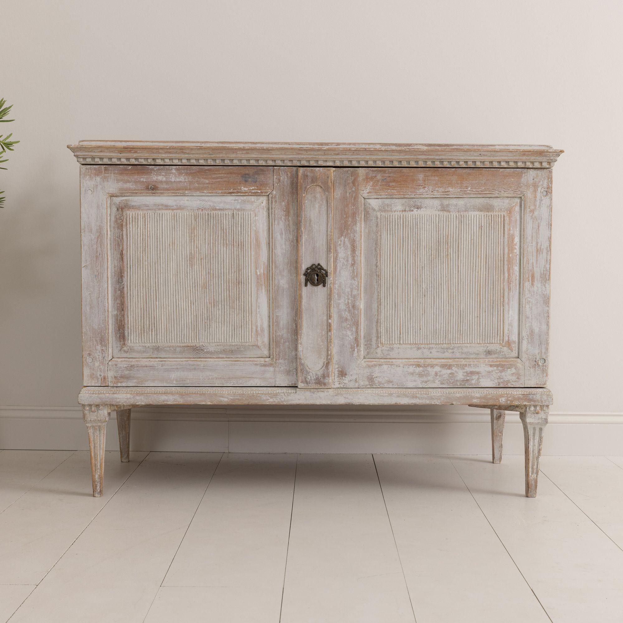 18th C. Swedish Gustavian Period Buffet with Reeded Doors in Original Paint 1