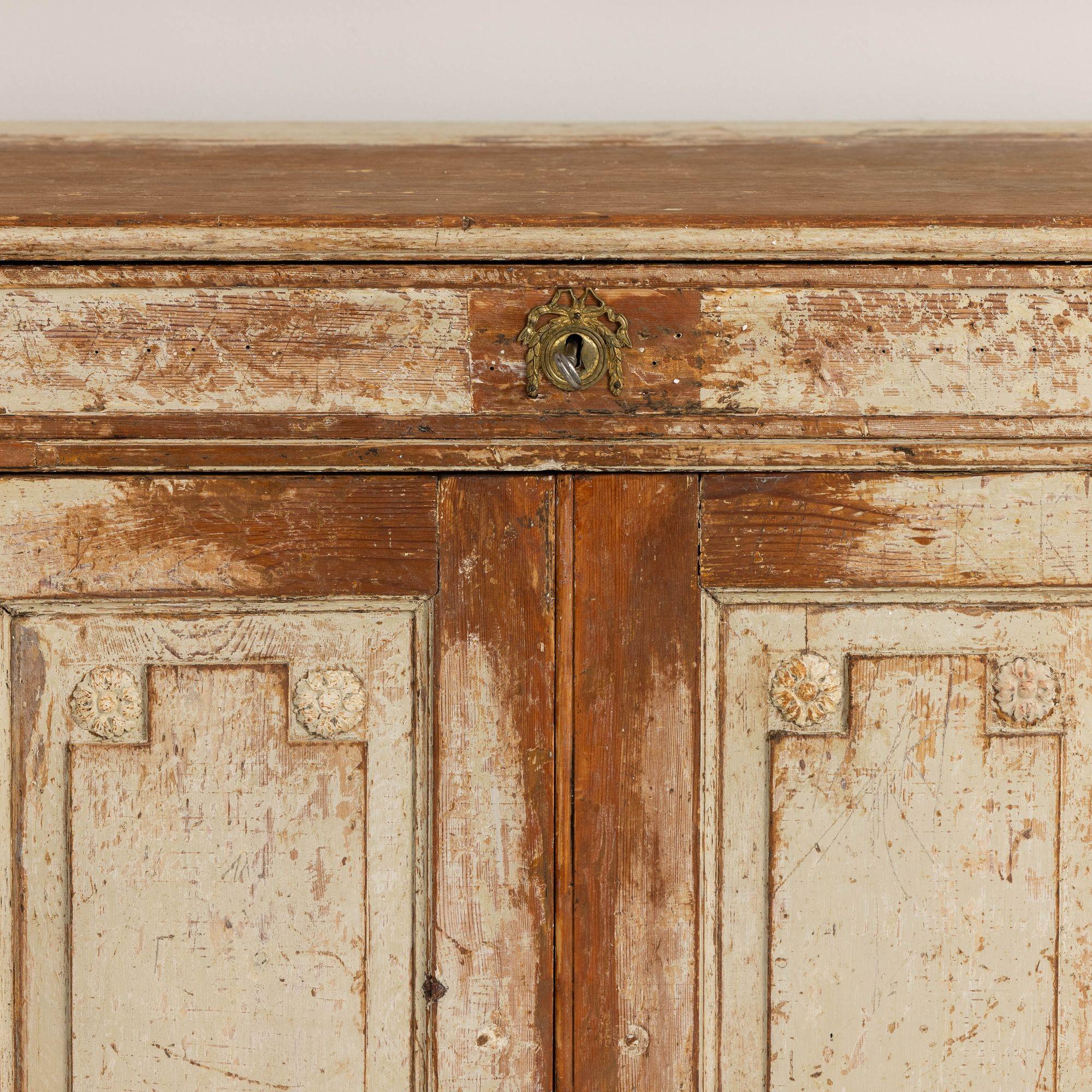 18th Century and Earlier 18th c. Swedish Gustavian Period Demilune Buffet in Original Paint For Sale