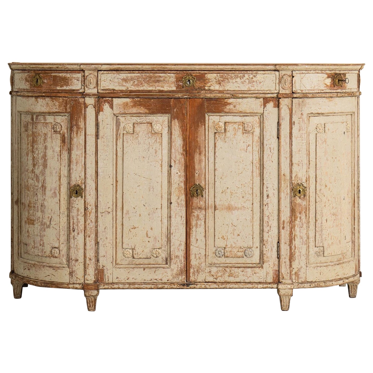 18th c. Swedish Gustavian Period Demilune Buffet in Original Paint