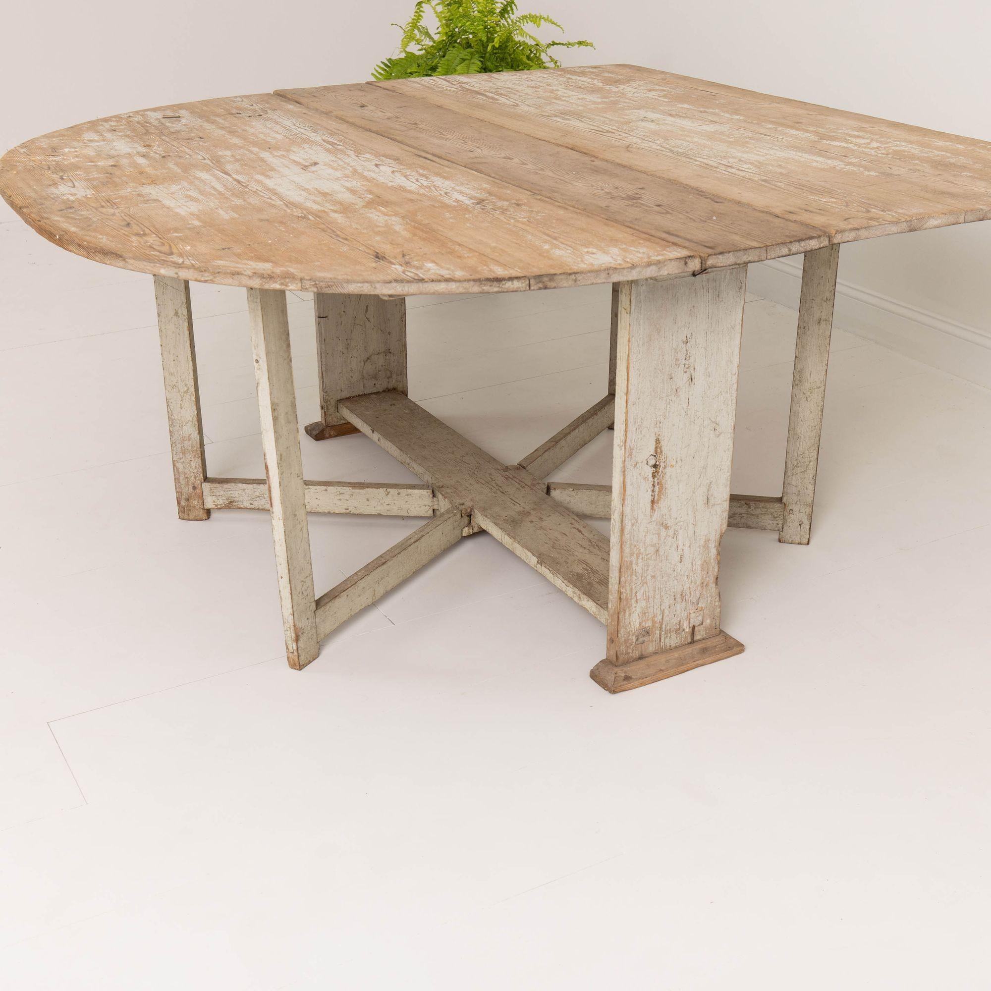 18th c. Swedish Gustavian Period Drop Leaf Table and Console in Original Paint For Sale 6