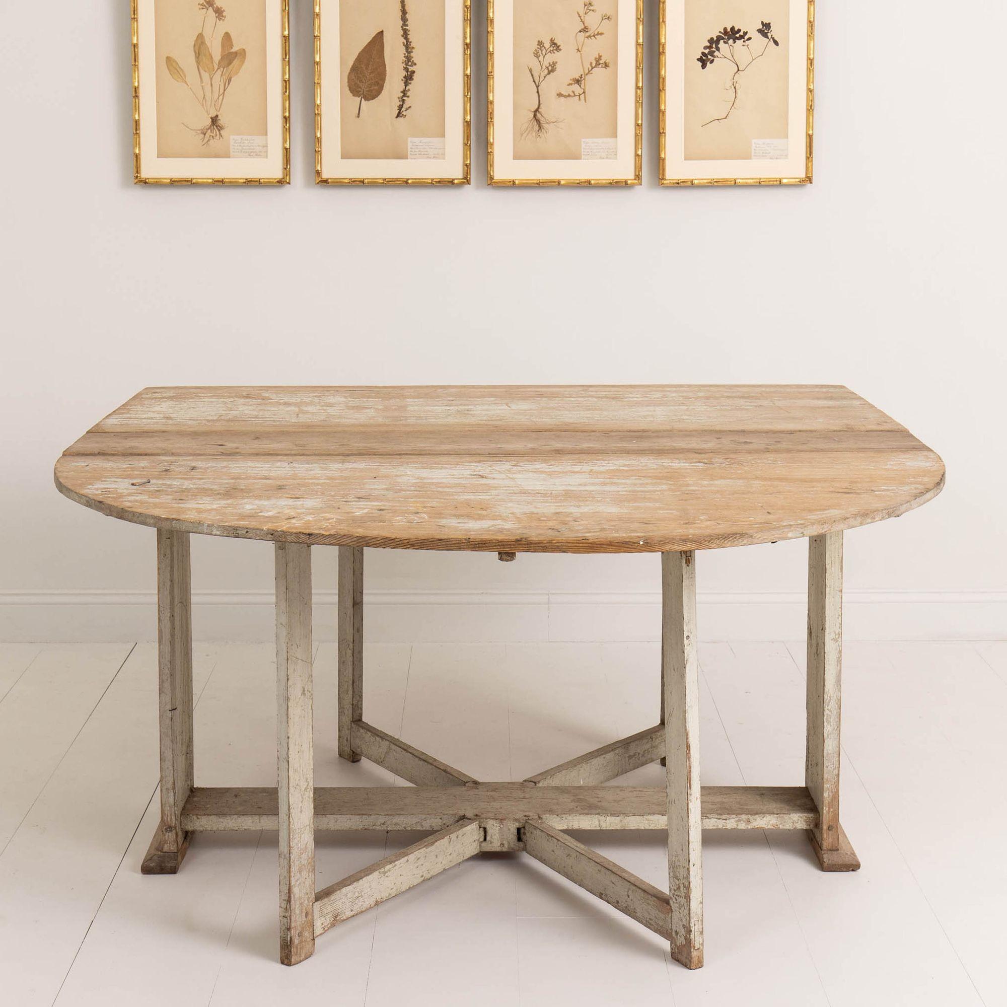 18th c. Swedish Gustavian Original Paint Gate Leg - Drop Leaf Table and Console In Excellent Condition For Sale In Wichita, KS