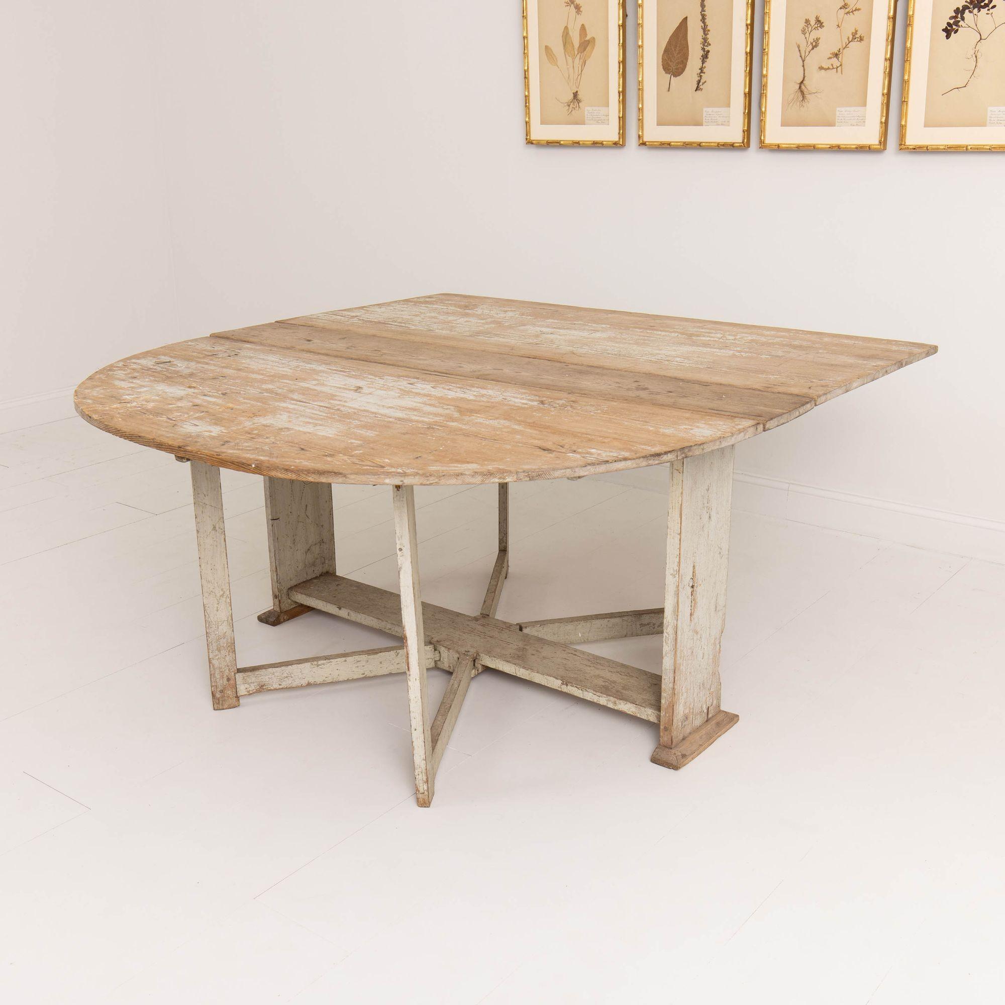 18th c. Swedish Gustavian Period Drop Leaf Table and Console in Original Paint For Sale 2