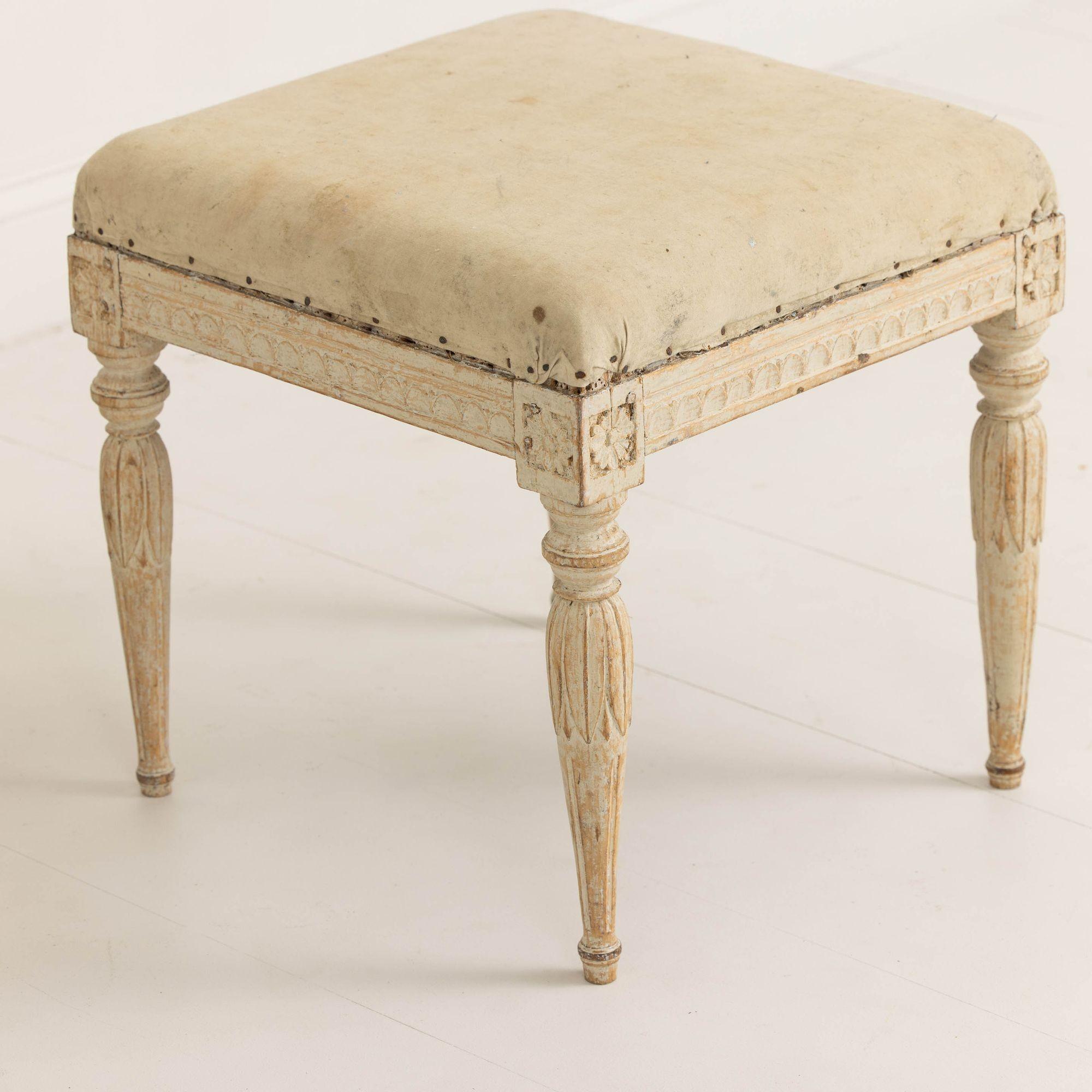 Hand-Carved 18th c. Swedish Gustavian Period Foot Stools in Original Paint For Sale