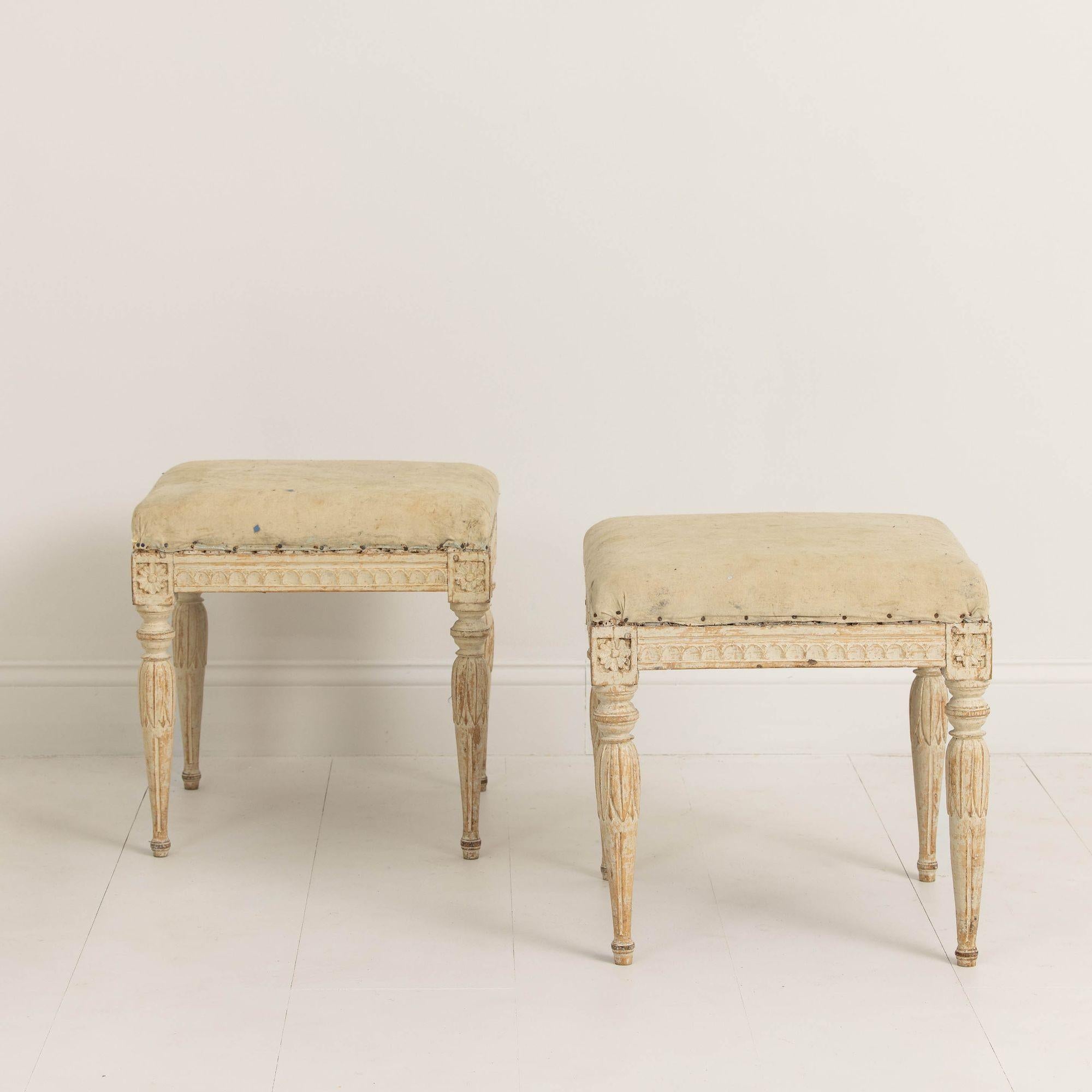 Wood 18th c. Swedish Gustavian Period Foot Stools in Original Paint For Sale