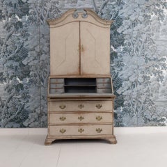 18th c. Swedish Gustavian Period Gray Painted Secretary with Library