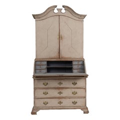 18th c. Swedish Gustavian Period Gray Painted Secretary with Library