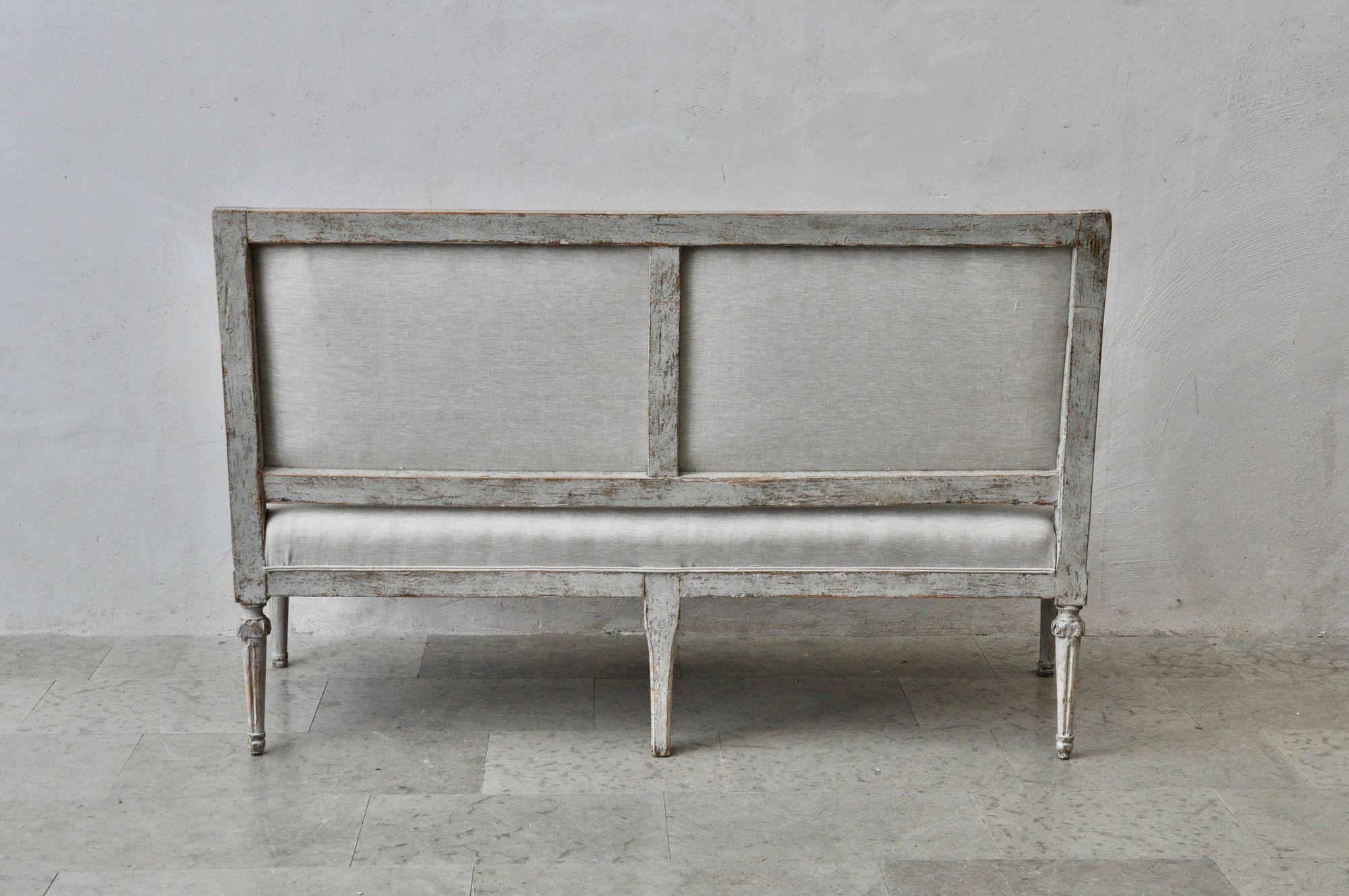 Linen 18th Century Swedish Gustavian Period Painted Settee