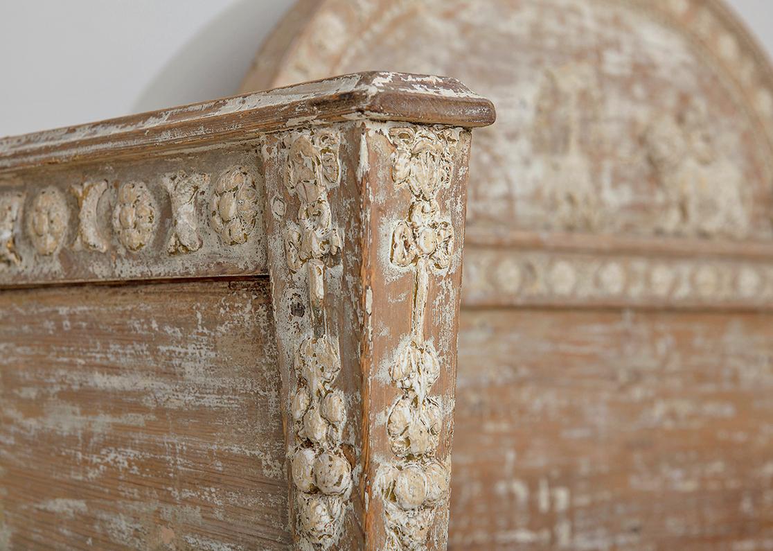 Hand-Carved 18th C. Swedish Gustavian Period Painted Sofa Bench from Stockholm, Sweden