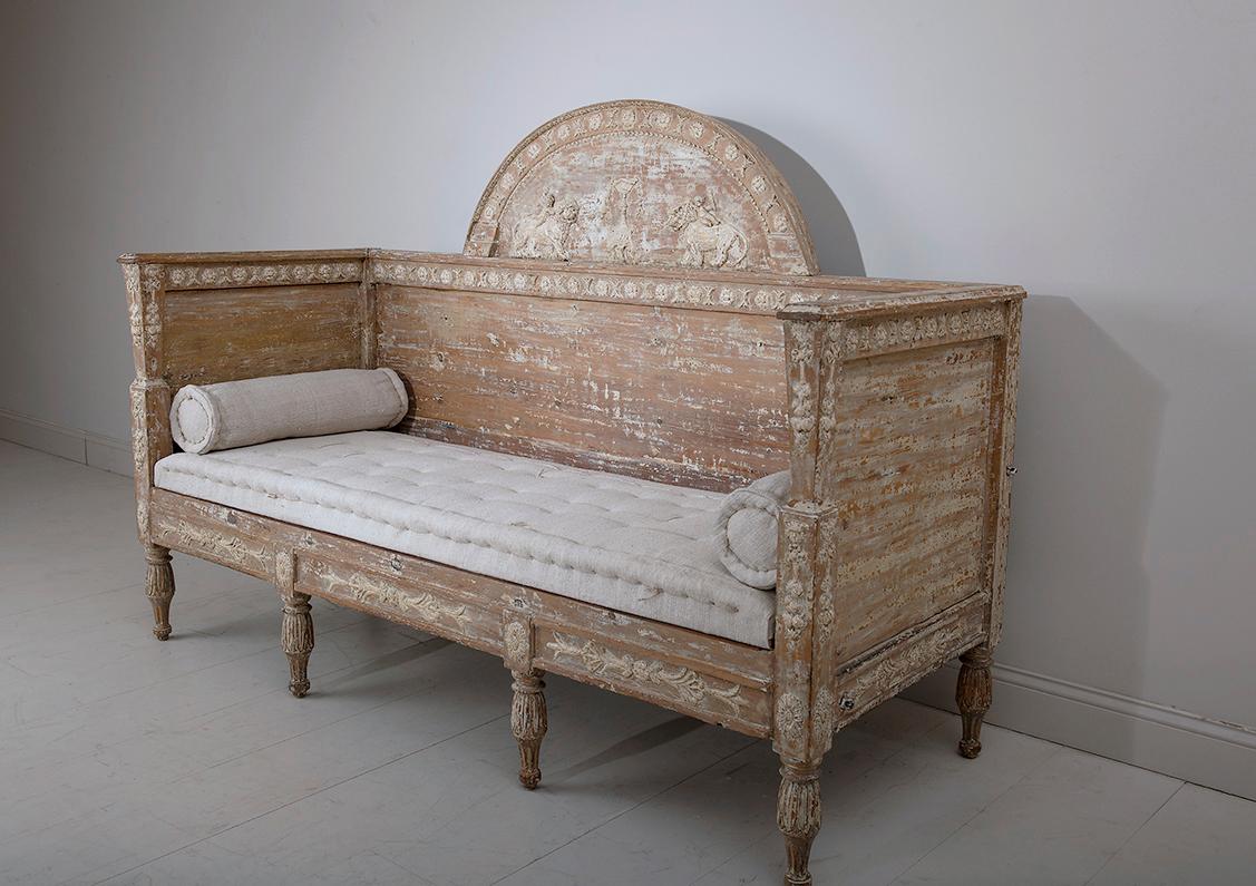 Plaster 18th C. Swedish Gustavian Period Painted Sofa Bench from Stockholm, Sweden