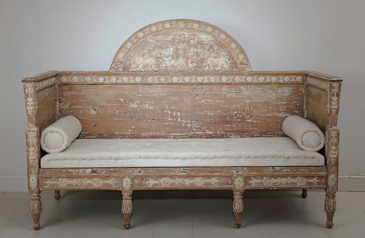 18th C. Swedish Gustavian Period Painted Sofa Bench from Stockholm, Sweden 3