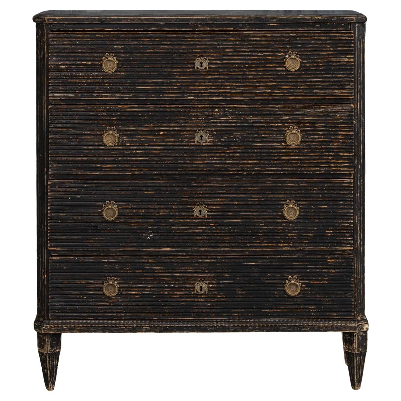 18th c. Swedish Gustavian Period Reeded Commode in Original Black Paint