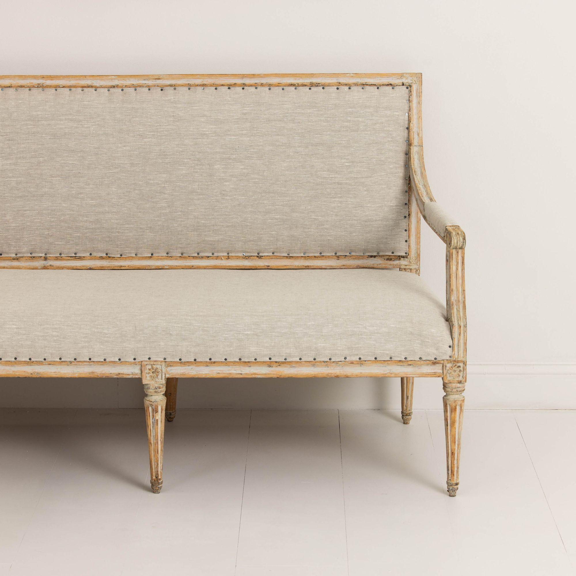 18th Century and Earlier 18th c. Swedish Gustavian Period Sofa in Original Paint By Johan Lindgren For Sale