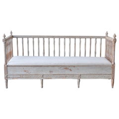 18th C. Swedish Gustavian Period Stick Back Upholstered Sofa in Original Paint
