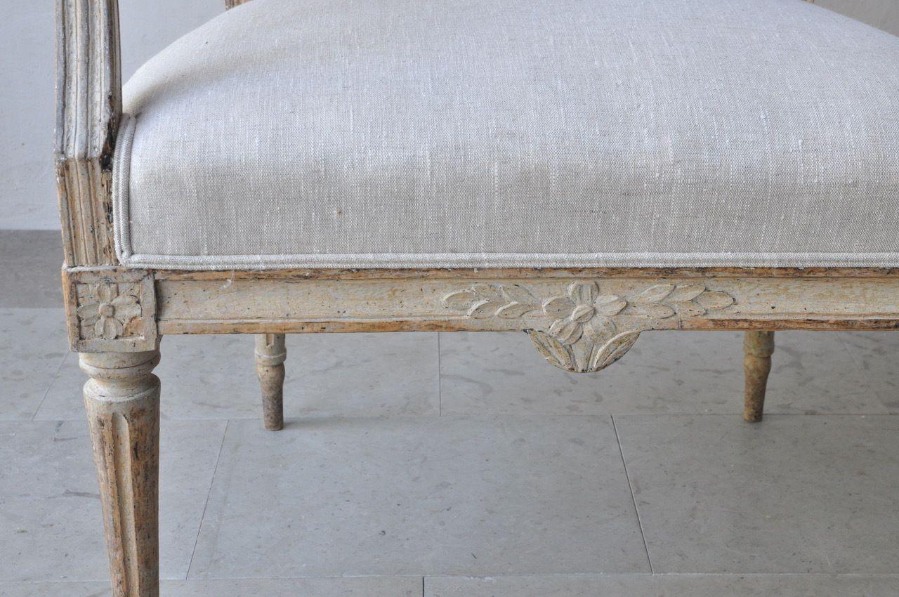 Hand-Carved 18th C. Swedish Gustavian Period Upholstered Armchair in Original Patina For Sale