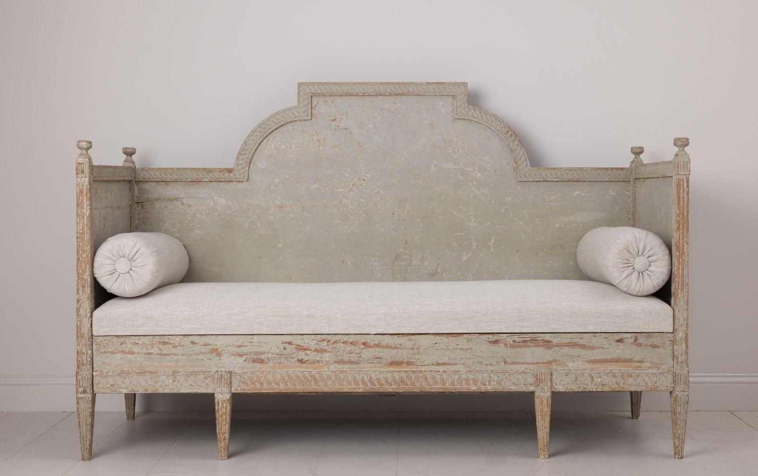Hand-Carved Swedish Upholstered Sofa in Original Paint, 18th c. Gustavian Period