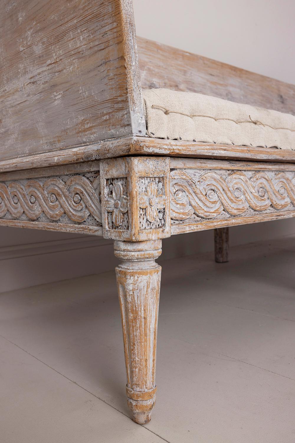 18th c. Swedish Gustavian Period Upholstered Trag Sofa in Original Paint 4