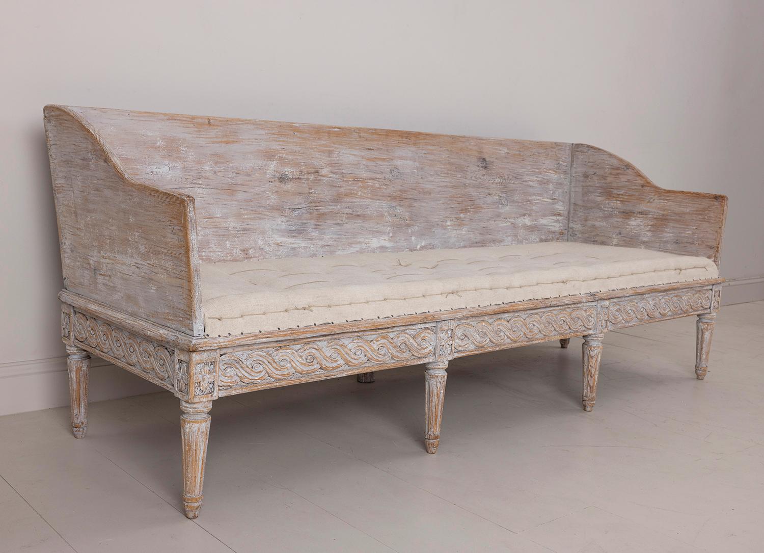 18th c. Swedish Gustavian Period Upholstered Trag Sofa in Original Paint 2