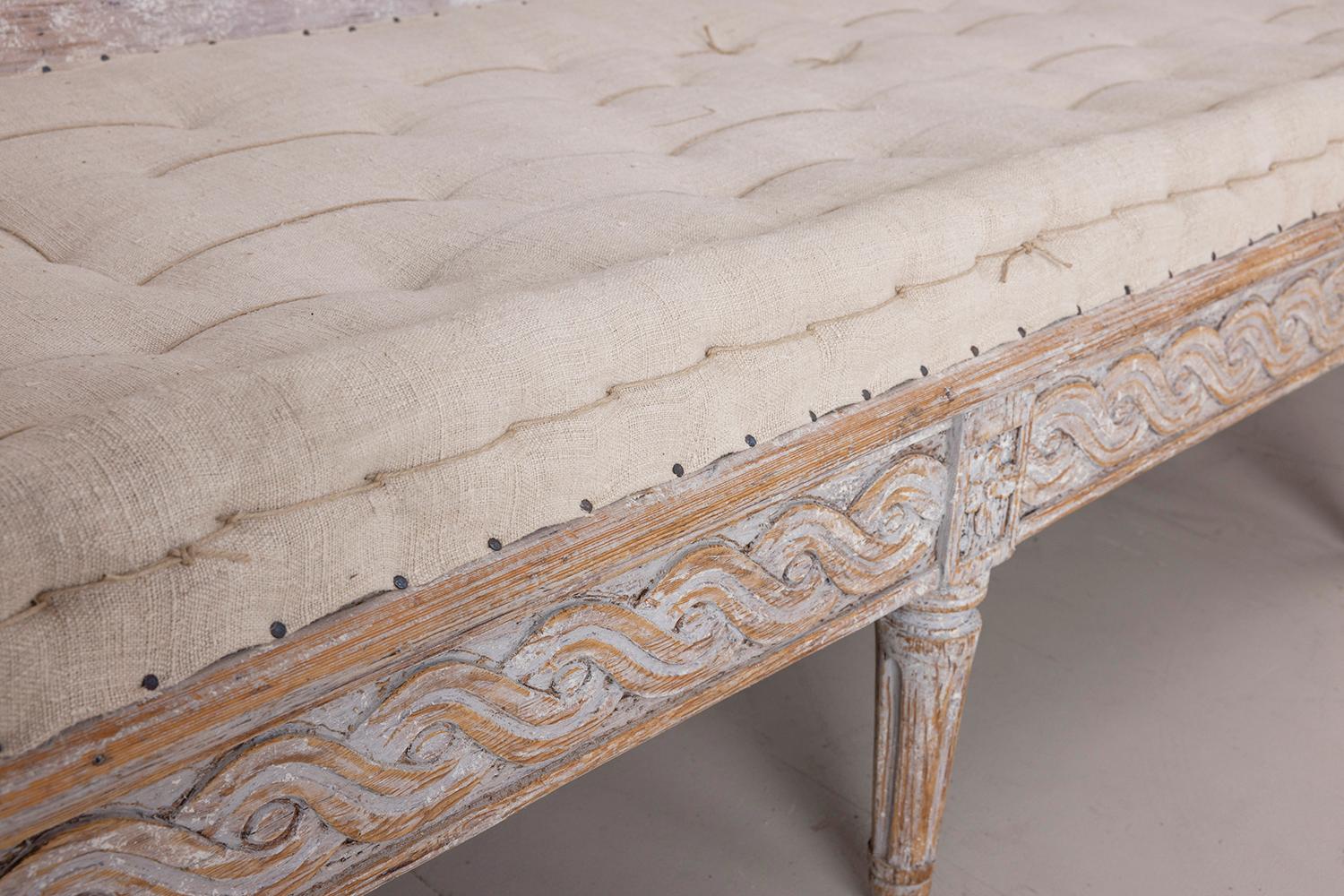 18th c. Swedish Gustavian Period Upholstered Trag Sofa in Original Paint 3