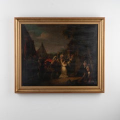 18th C. Swedish Oil on Canvas Painting Dramatic Narrative Including Soldiers