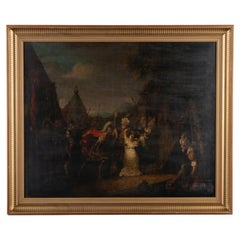 18th C. Swedish Oil on Canvas Painting Dramatic Narrative Including Soldiers