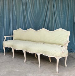18th C Swedish Painted Settee with Green Gingham Upholstery