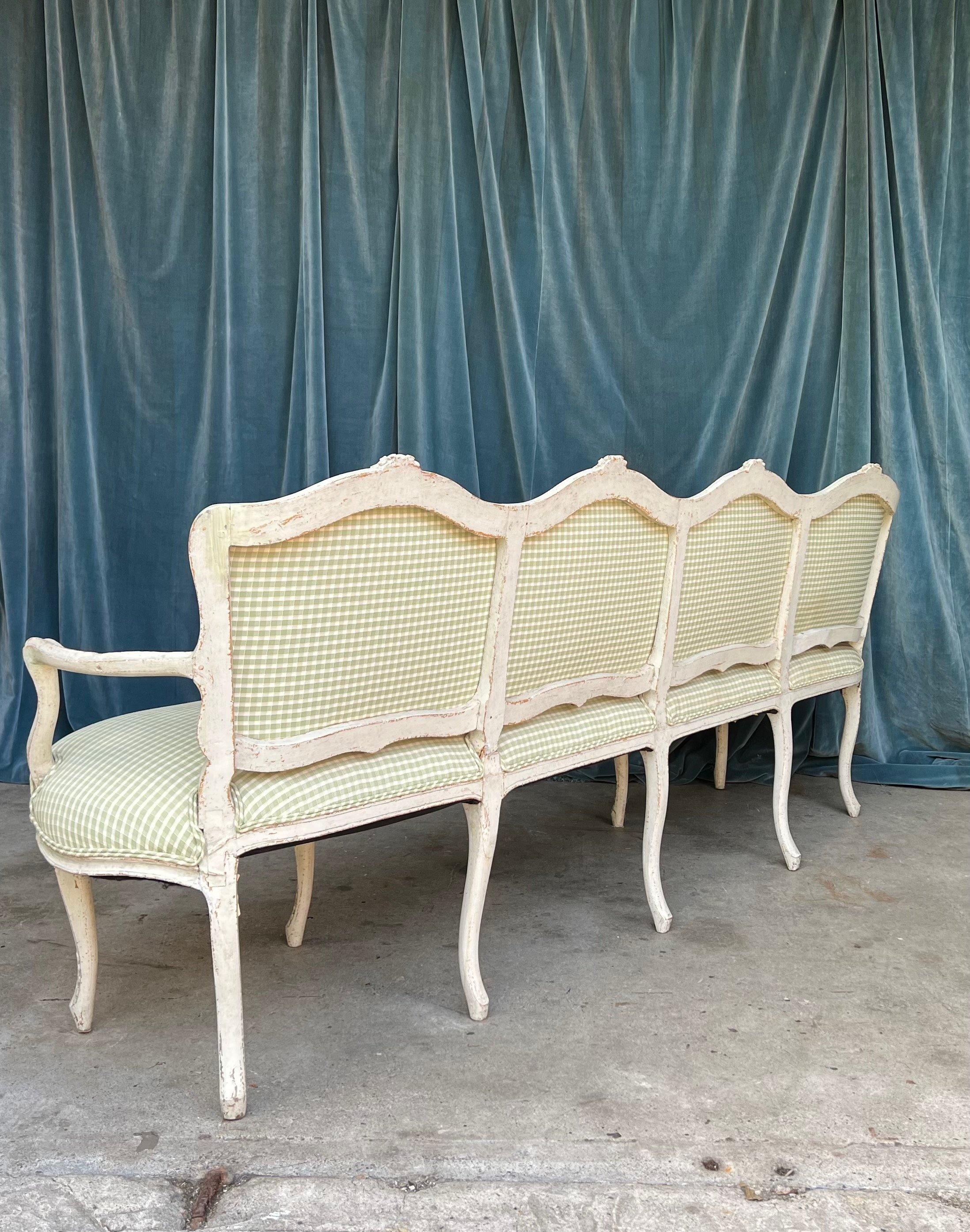 18th Century and Earlier 18th C Swedish Painted Settee with Green Gingham Upholstery For Sale