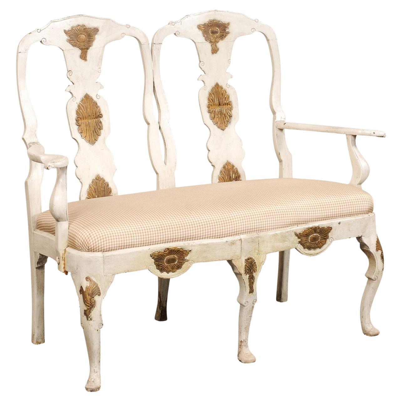 18th C. Swedish Rococo 2-Chair Back Settee For Sale