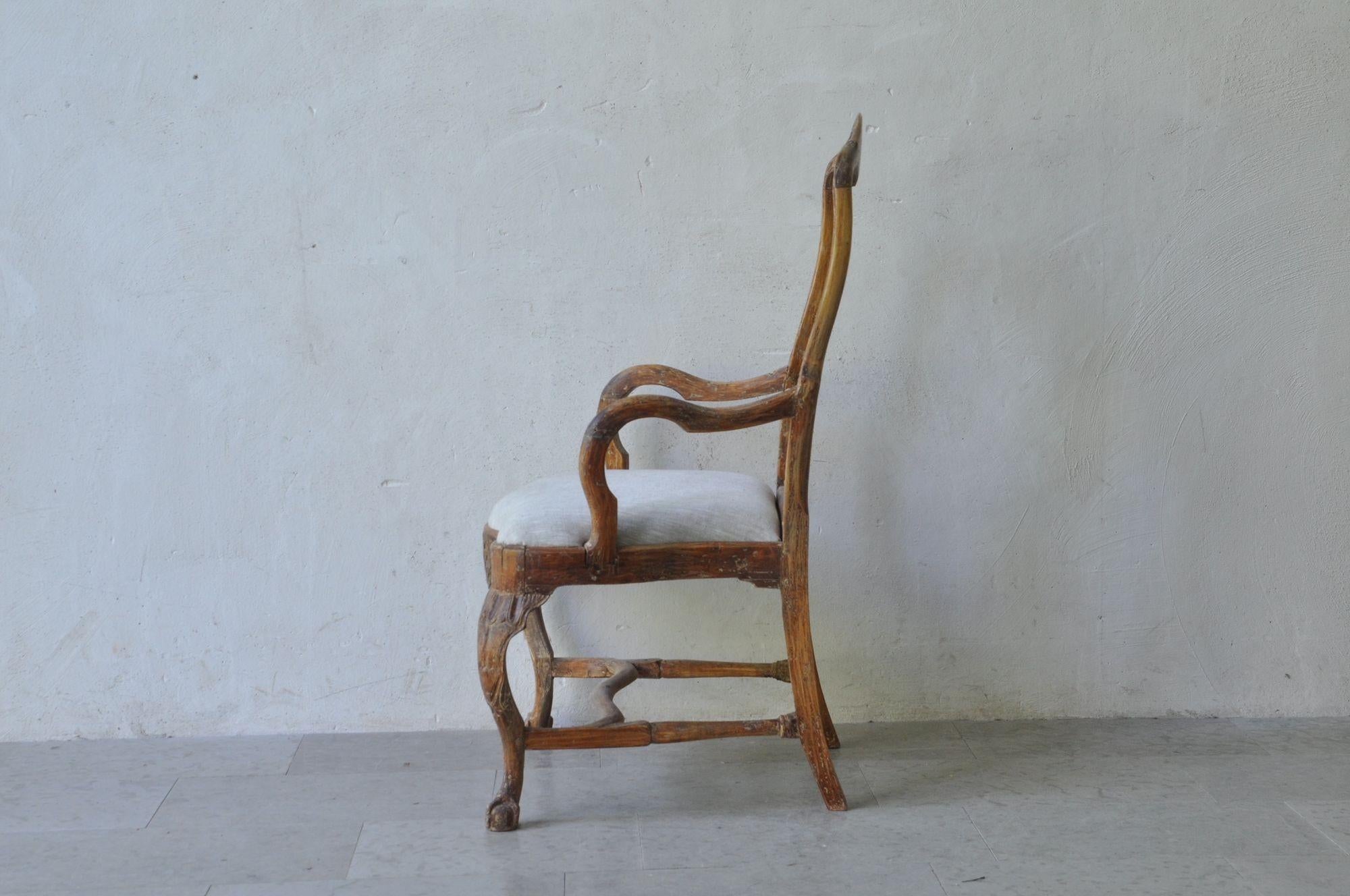 18th Century and Earlier 18th c. Swedish Rococo Period Arm Chair in Original Paint For Sale