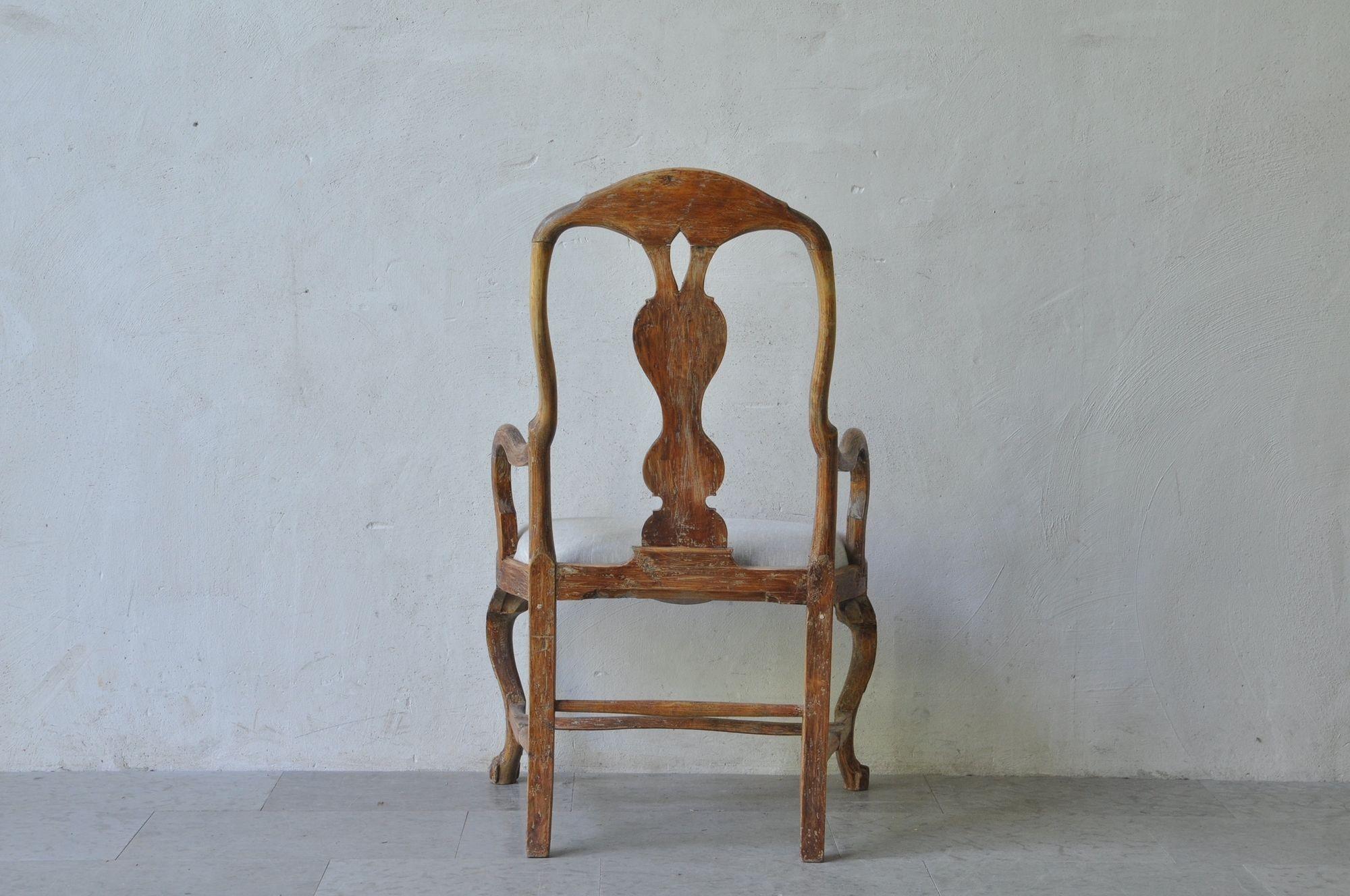 Linen 18th c. Swedish Rococo Period Arm Chair in Original Paint For Sale