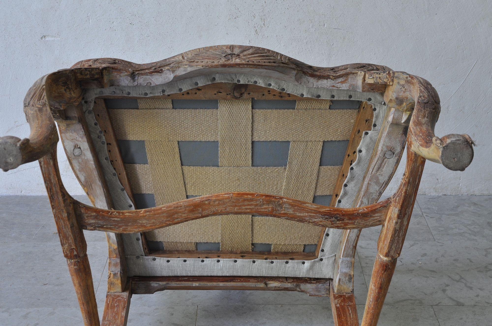 18th c. Swedish Rococo Period Arm Chair in Original Paint For Sale 1