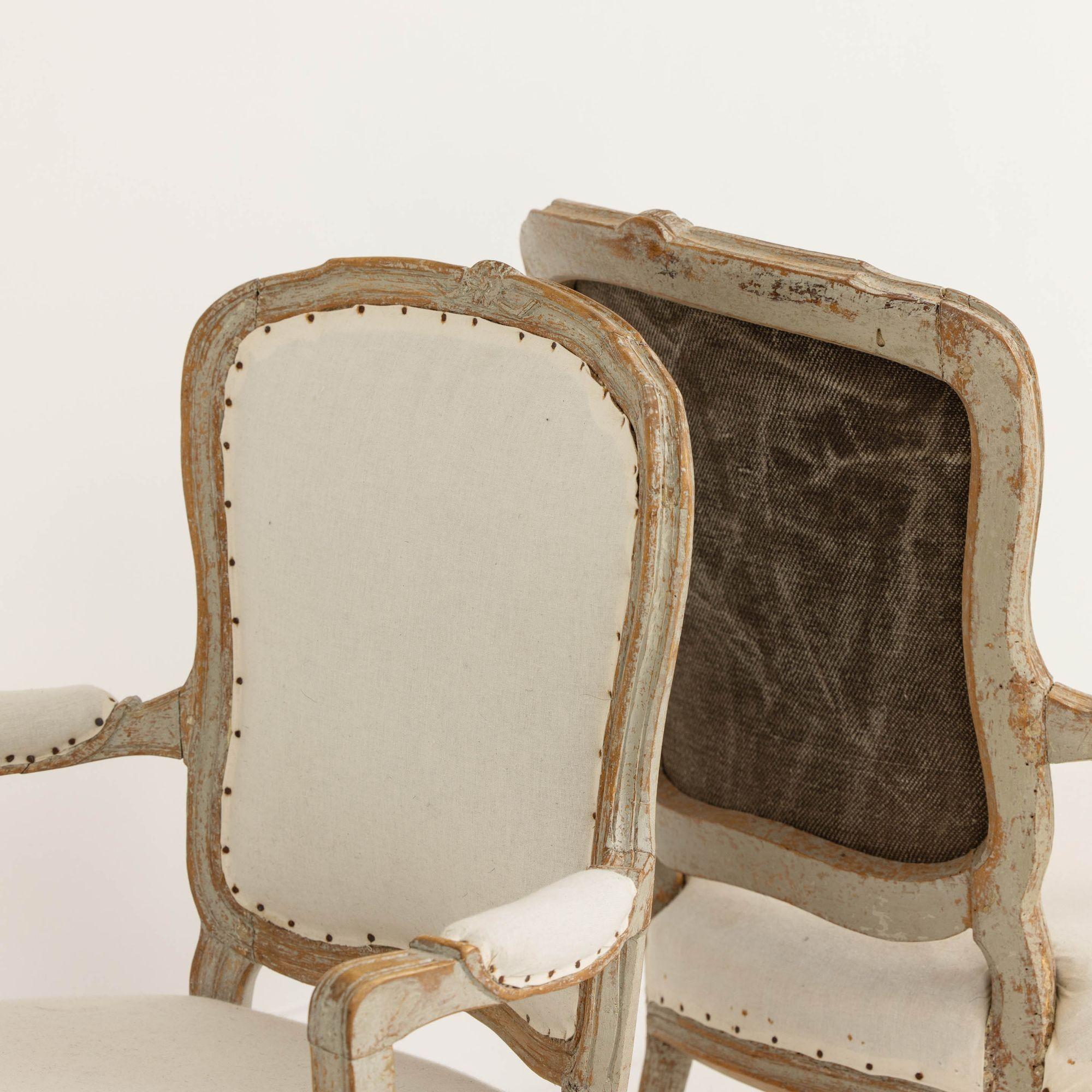 Pair of 18th c. Swedish Rococo Period Armchairs in Original Paint  For Sale 10