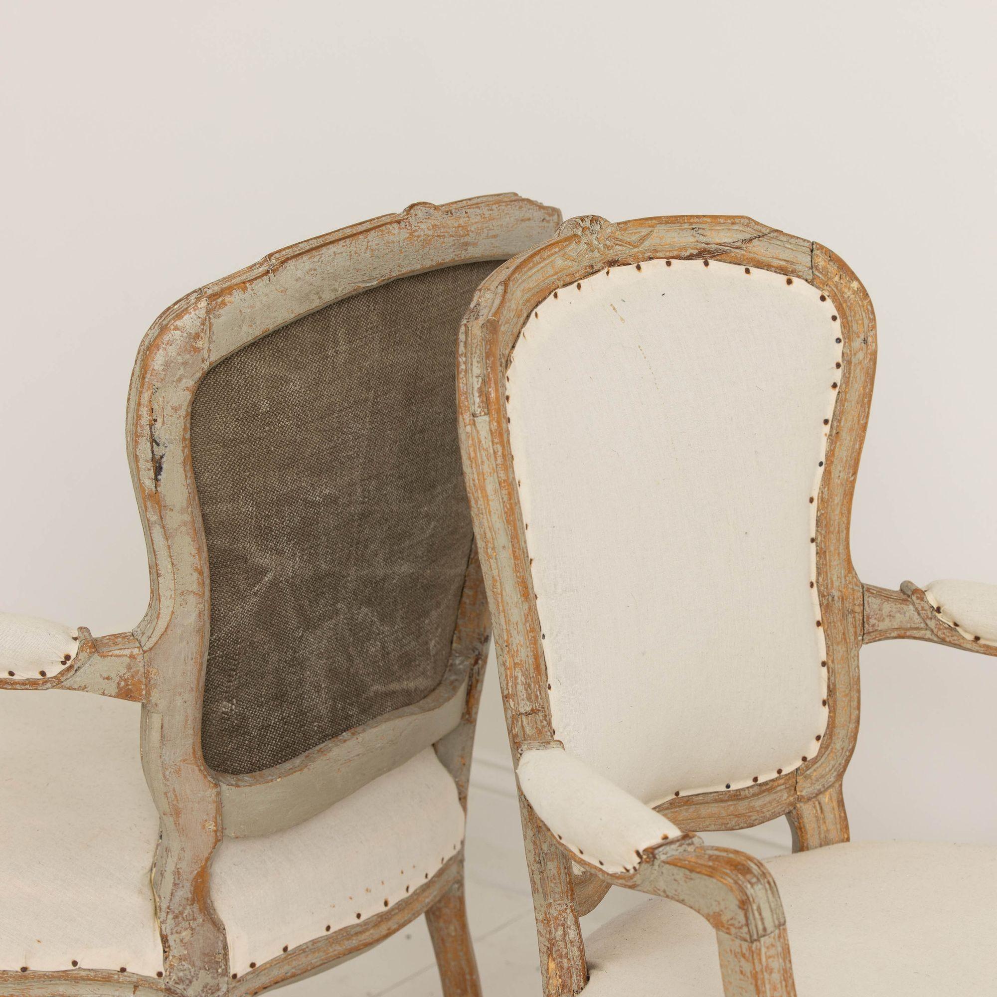 Pair of 18th c. Swedish Rococo Period Armchairs in Original Paint  For Sale 11
