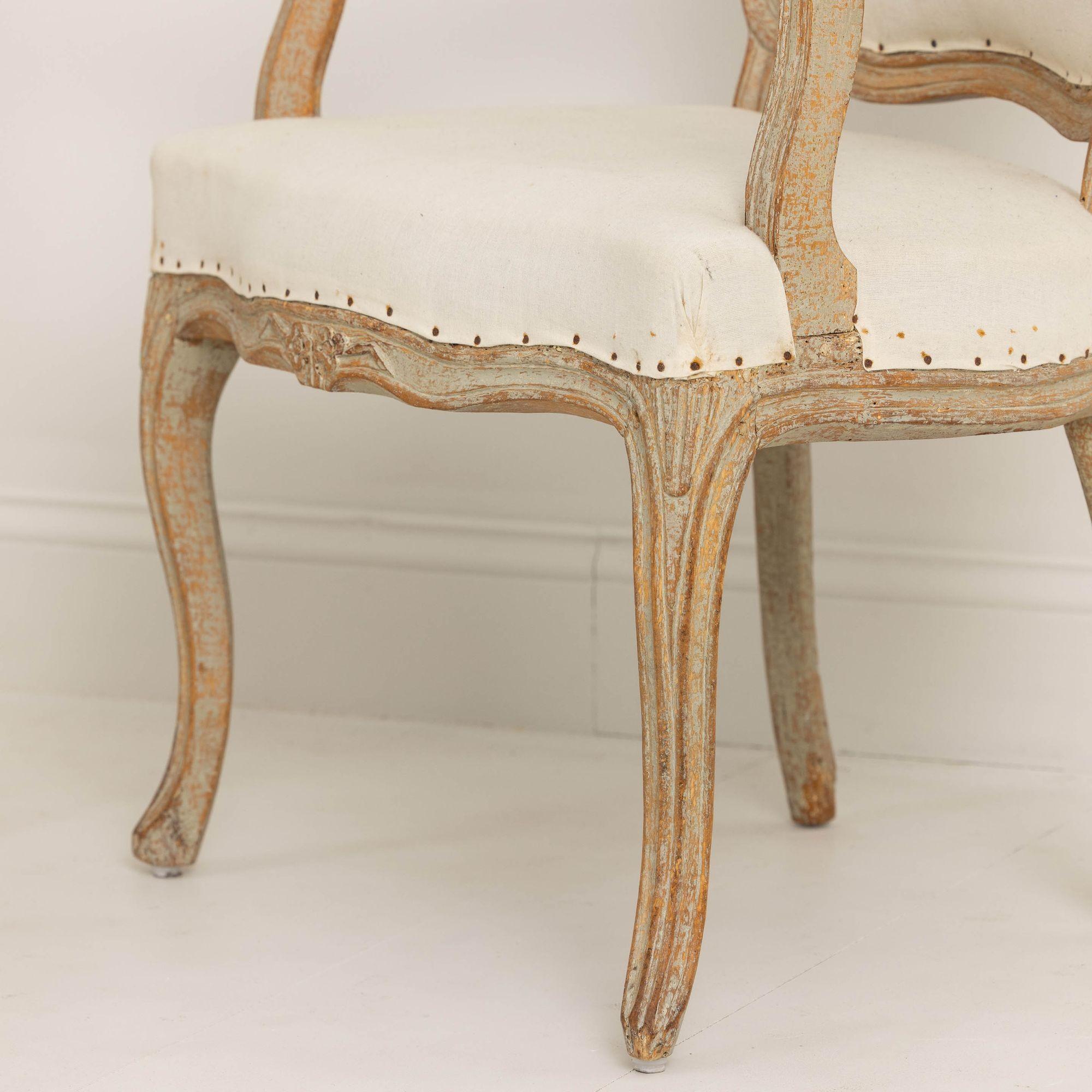 Pair of 18th c. Swedish Rococo Period Armchairs in Original Paint  For Sale 2