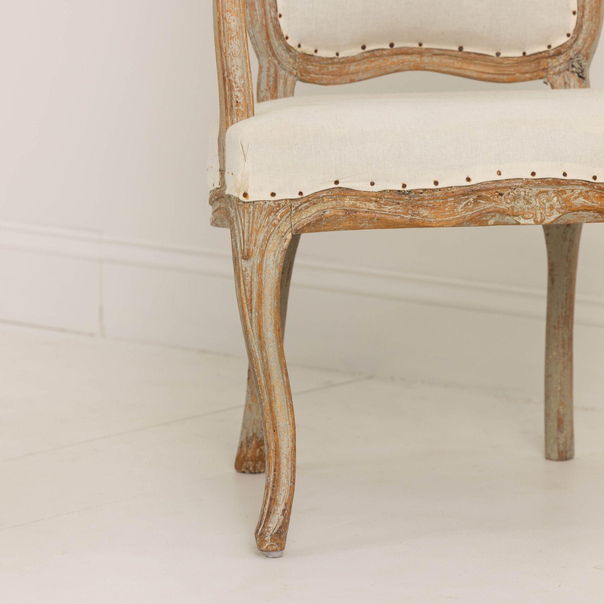 Pair of 18th c. Swedish Rococo Period Armchairs in Original Paint  For Sale 3