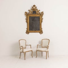18th c. Swedish Rococo Period Armchairs in Original Paint