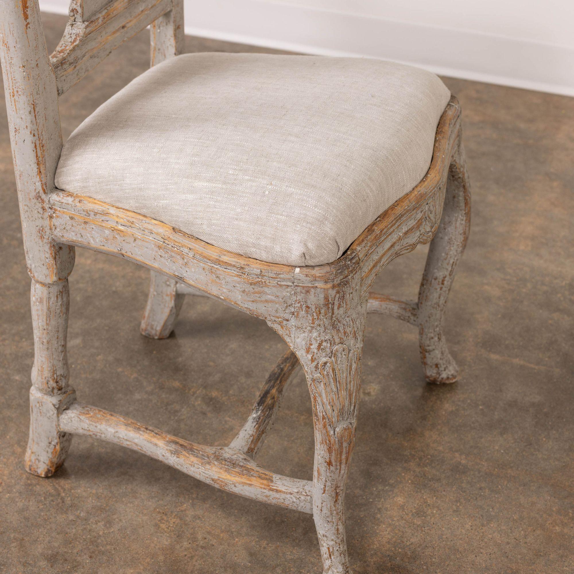 18th c. Swedish Rococo Period Painted Dining Chairs with Slip Seats For Sale 8