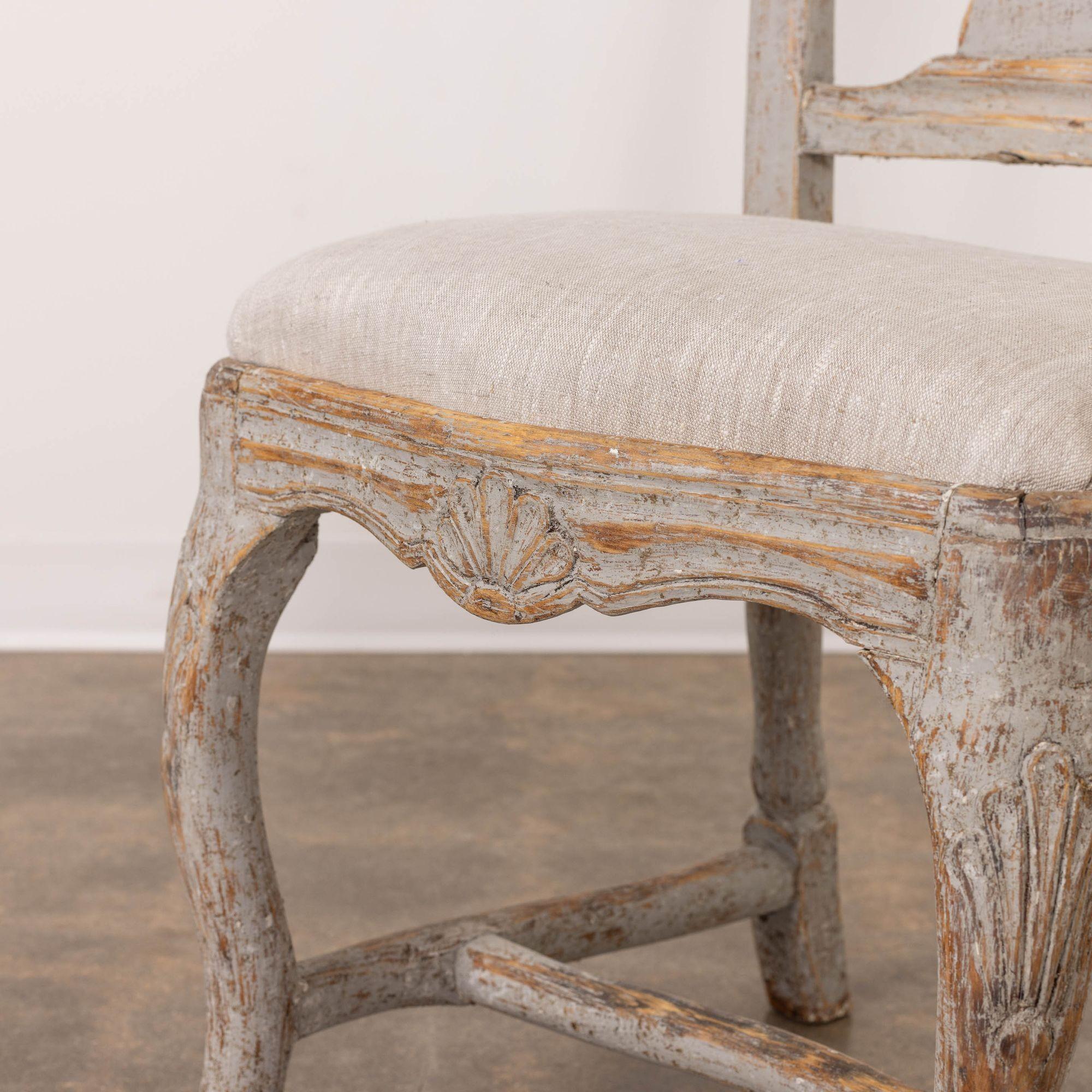 Linen 18th c. Swedish Rococo Period Painted Dining Chairs with Slip Seats For Sale