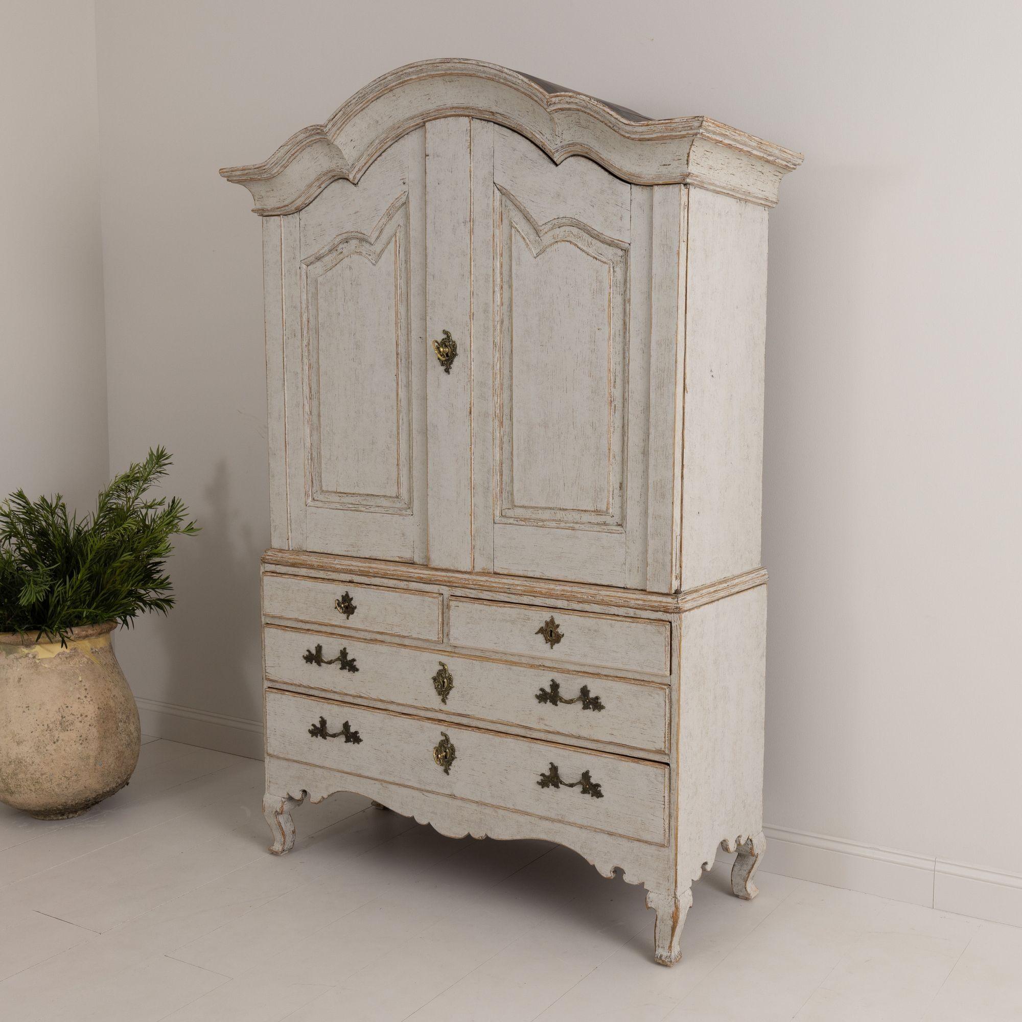 18th Century and Earlier 18th c. Swedish Rococo Period Painted Linen Press Cabinet